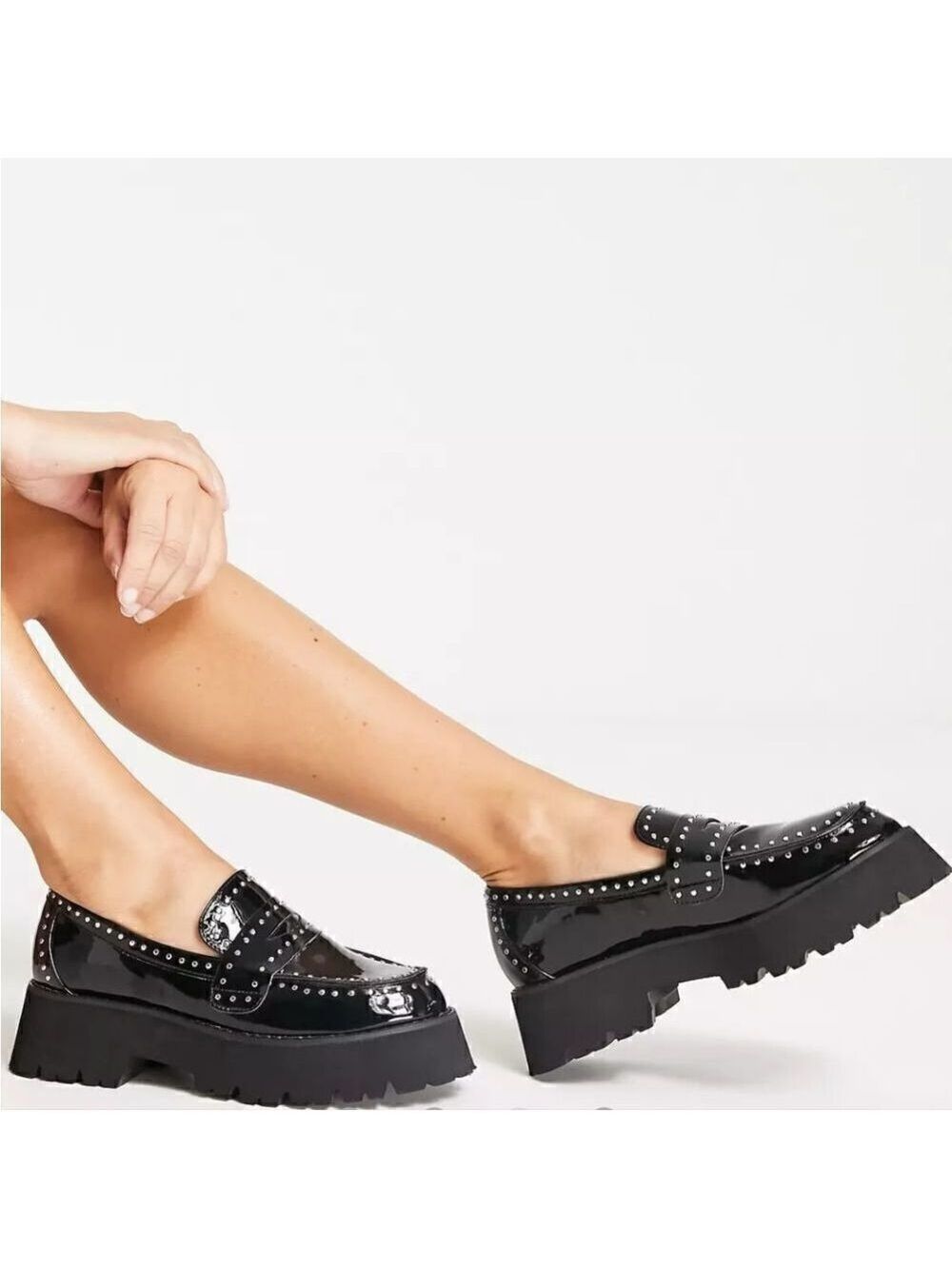 RAID Niamh studded chunky loafers in black patent Size UK 3 / US 5